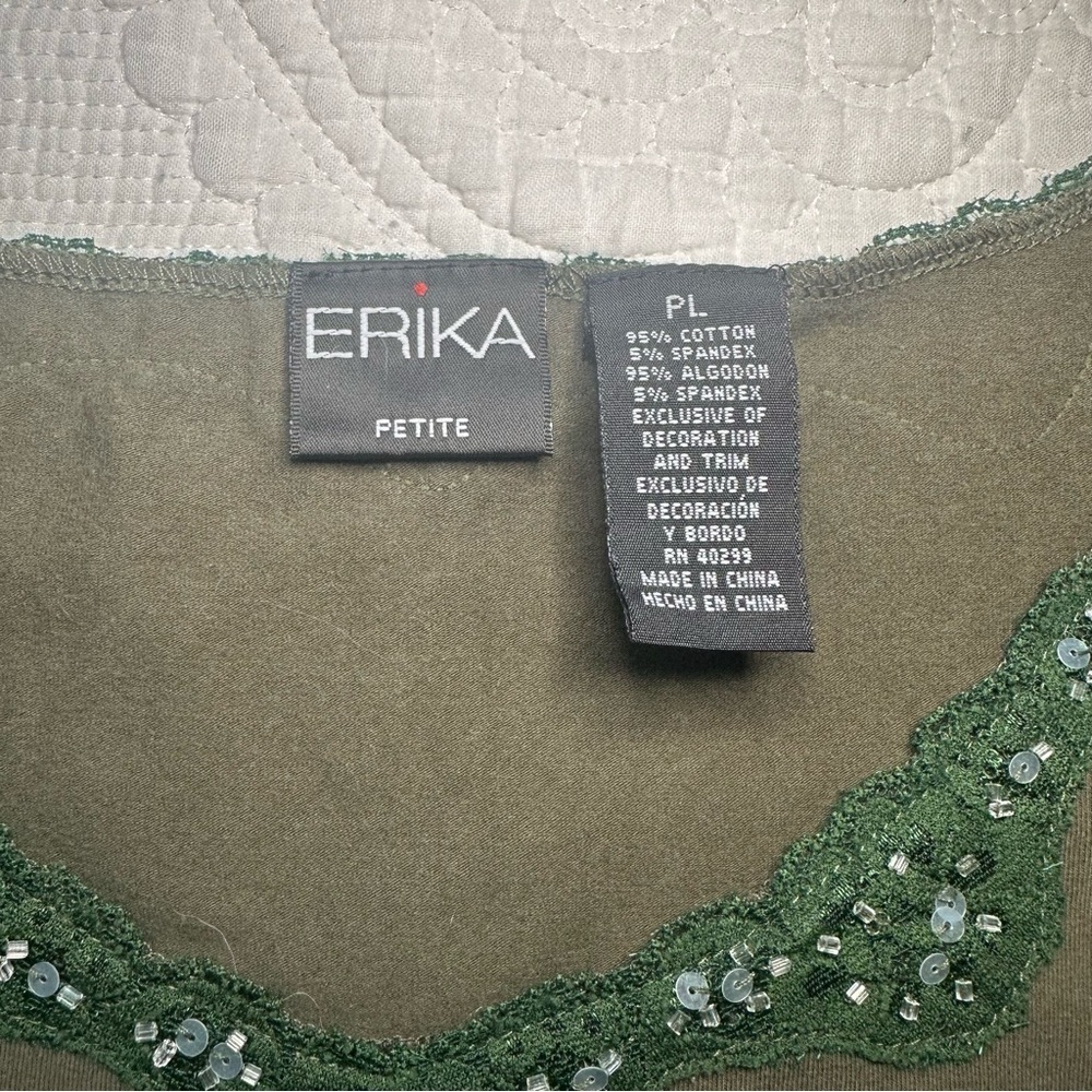 Erika Petite Y2K Boxy Lace Tank Top. Hunter Green. Size: PL. - Picture 3 of 4